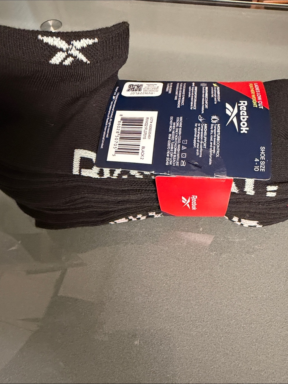 10 pair Reebok Black Athletic Ankle Socks with White Logo